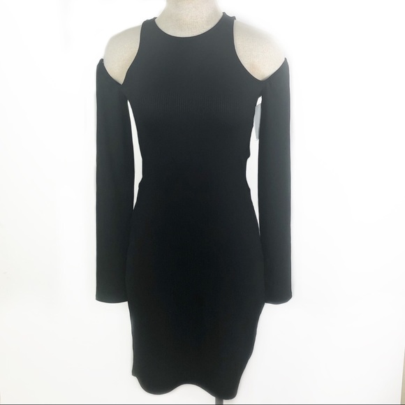 Leith Dresses & Skirts - NWT Leith | Black Ribbed Cold Shoulder Dress